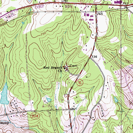 Topographic Map of Red Branch Church, NC