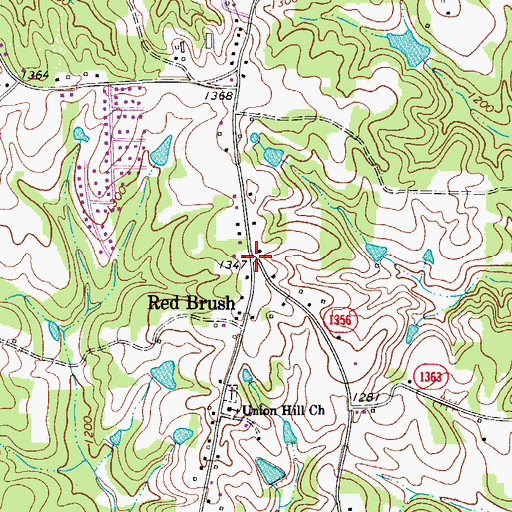 Topographic Map of Red Brush, NC