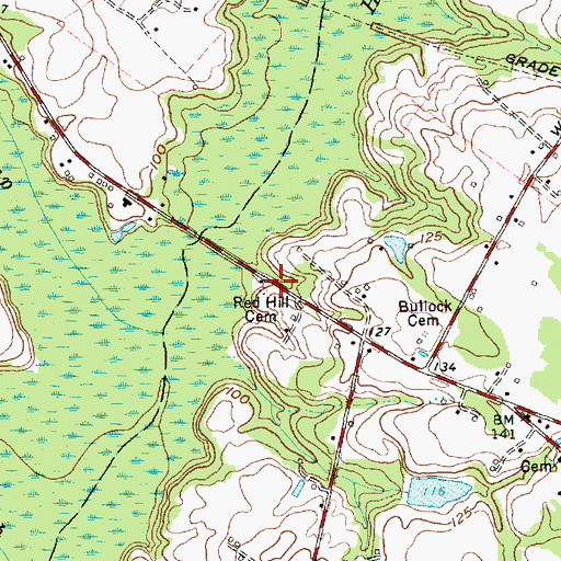 Topographic Map of Red Hill Cemetery, NC