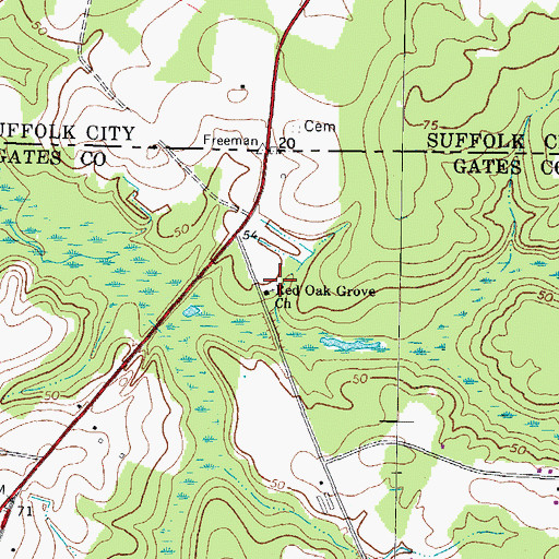 Topographic Map of Red Oak Grove Church, NC