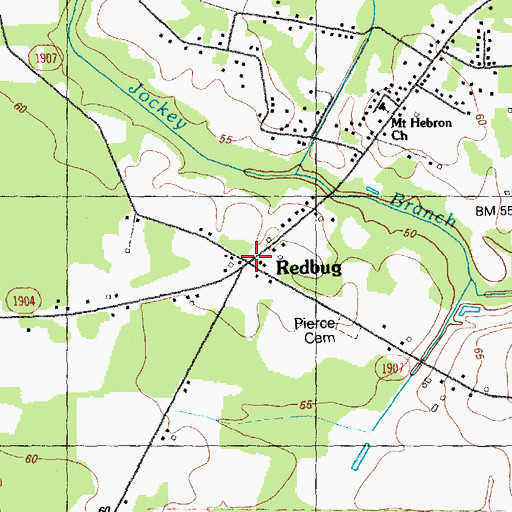 Topographic Map of Redbug, NC