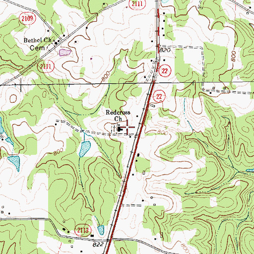 Topographic Map of Redcross Church, NC