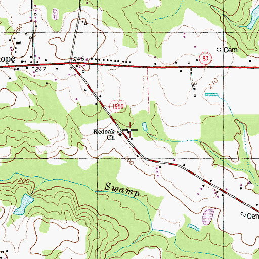Topographic Map of Redoak Church, NC