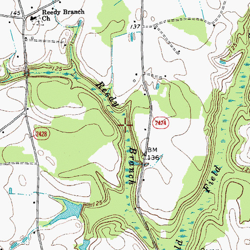 Topographic Map of Reedy Branch, NC
