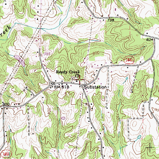 Topographic Map of Reedy Creek Church, NC