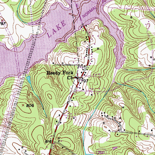 Topographic Map of Reedy Fork Church, NC