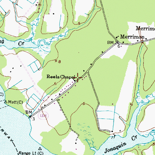 Topographic Map of Reels Chapel, NC
