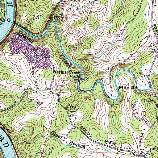 Topographic Map of Reems Creek Falls, NC