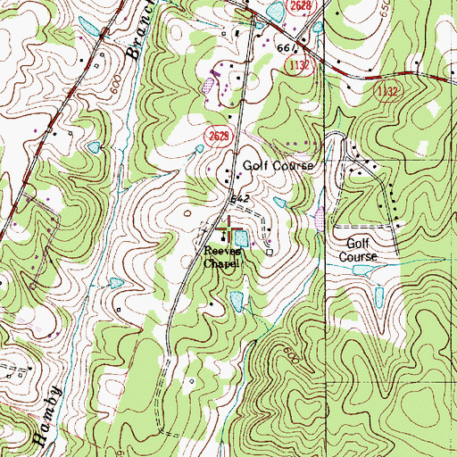 Topographic Map of Reeves Chapel, NC