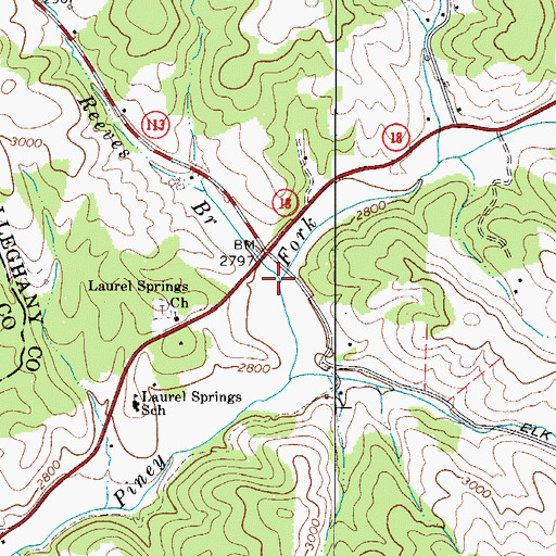 Topographic Map of Reeves Branch, NC