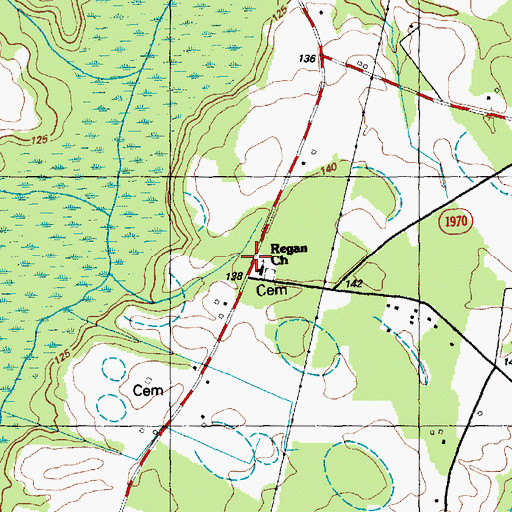 Topographic Map of Regan Church, NC