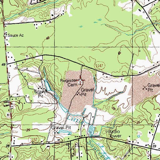 Topographic Map of Register Cemetery, NC