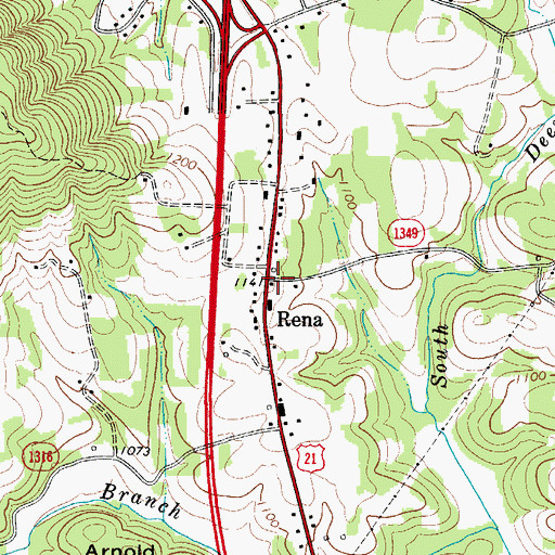 Topographic Map of Rena, NC