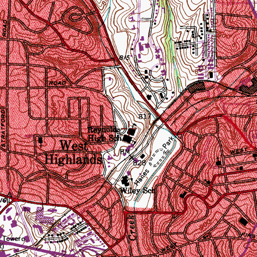Topographic Map of Reynolds High School, NC