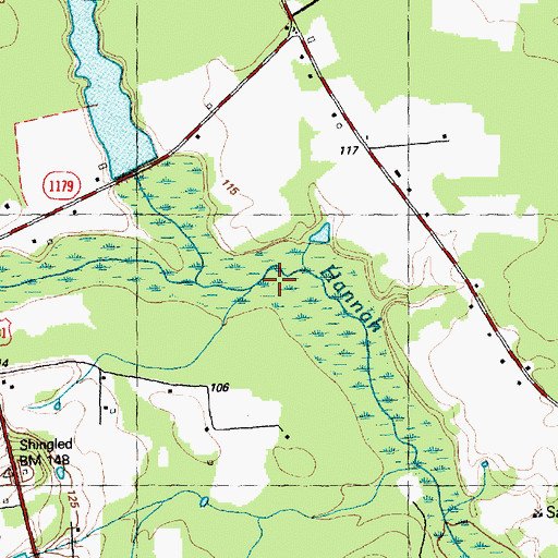 Topographic Map of Rhodes Bridge, NC