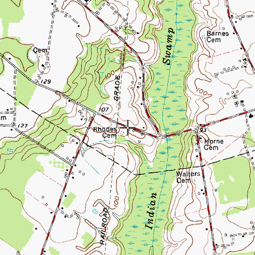 Topographic Map of Rhodes Cemetery, NC