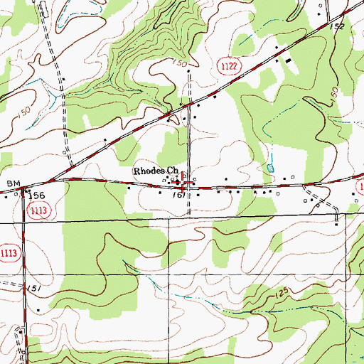 Topographic Map of Rhodes Church, NC