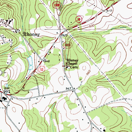 Topographic Map of Rhoney Chapel Cemetery, NC