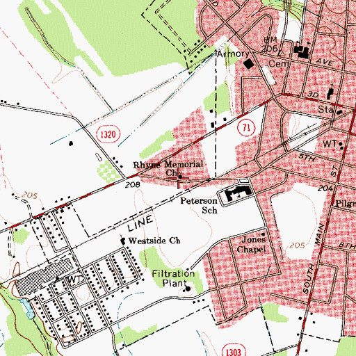 Topographic Map of Rhyne Memorial Church, NC