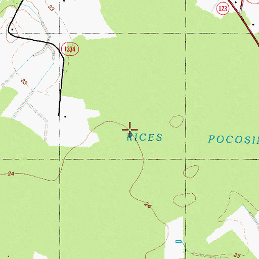 Topographic Map of Rices Pocosin, NC