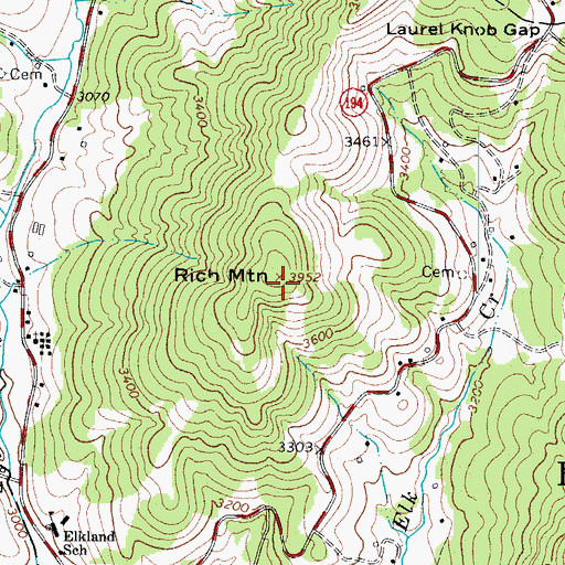 Topographic Map of Rich Mountain, NC