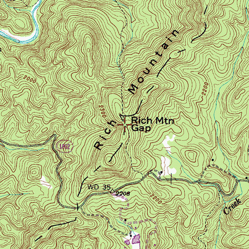 Topographic Map of Rich Mountain Gap, NC