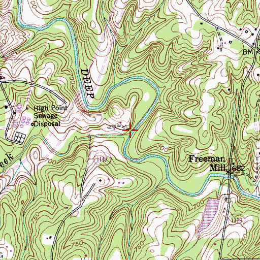 Topographic Map of Richland Creek, NC