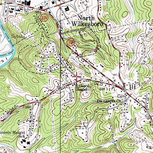 Topographic Map of Rickerd Chapel, NC