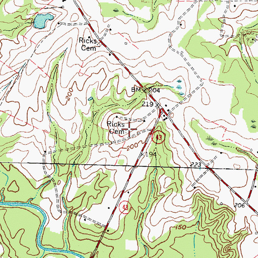 Topographic Map of Ricks Cemetery, NC