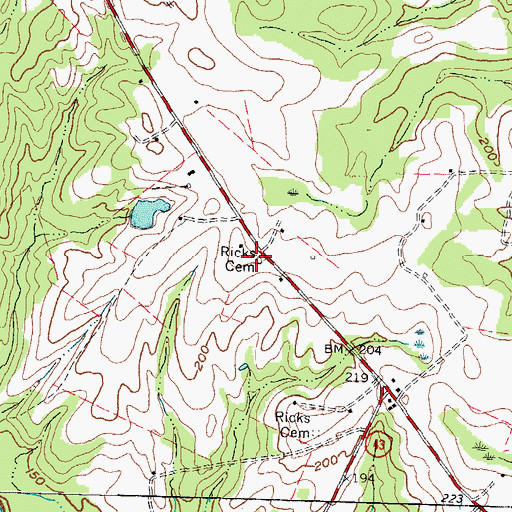 Topographic Map of Ricks Cemetery, NC