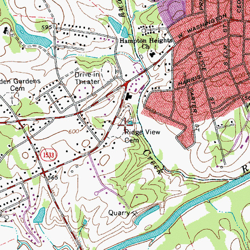 Topographic Map of Ridge View Cemetery, NC
