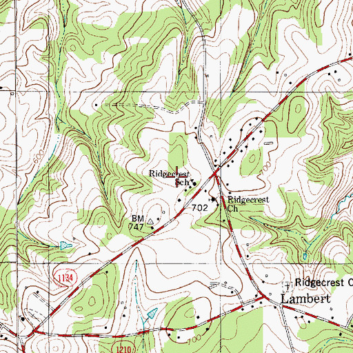 Topographic Map of Ridgecrest School, NC