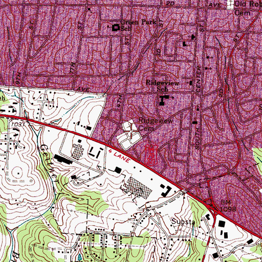 Topographic Map of Ridgeview Cemetery, NC