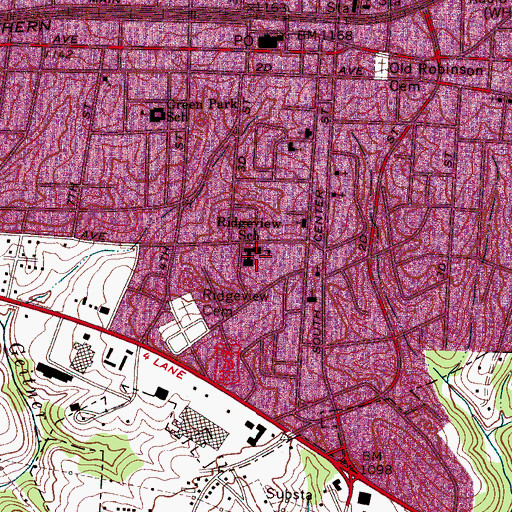 Topographic Map of Ridgeview School, NC
