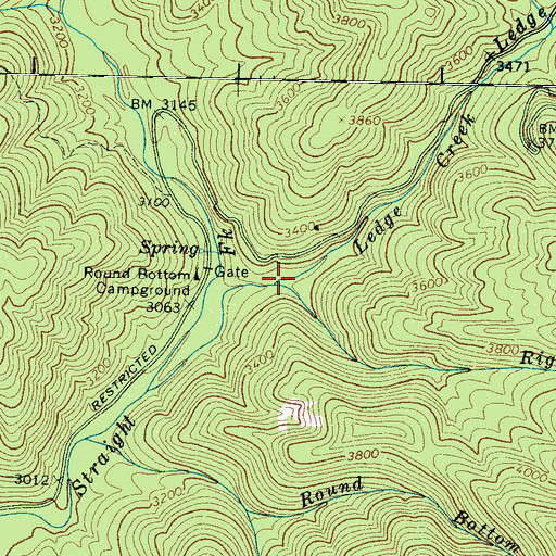 Topographic Map of Right Prong Ledge Creek, NC