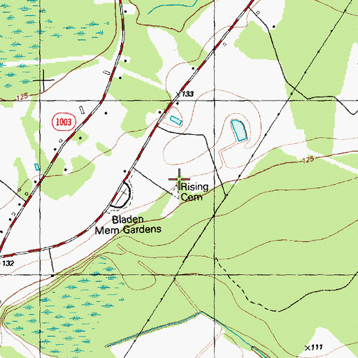 Topographic Map of Rising Cemetery, NC