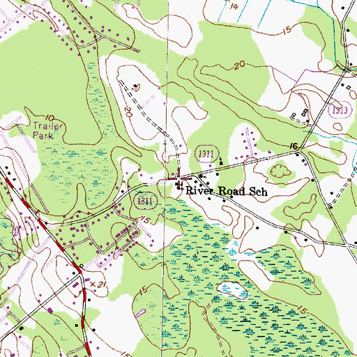 Topographic Map of River Road School, NC