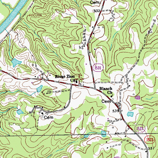 Topographic Map of River Zion Church, NC
