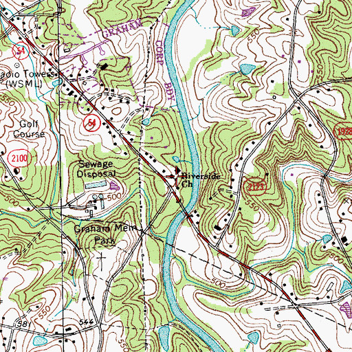 Topographic Map of Riverside Church, NC