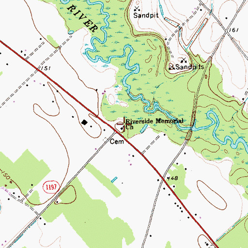 Topographic Map of Riverside Memorial Church, NC