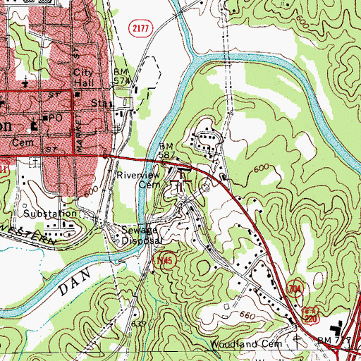 Topographic Map of Riverview Cemetery, NC