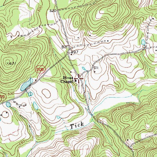 Topographic Map of Rives Chapel, NC