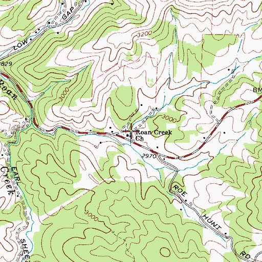 Topographic Map of Roan Creek Church, NC