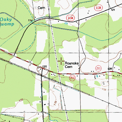 Topographic Map of Roanoke Cemetery, NC