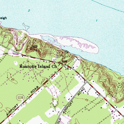 Topographic Map of Roanoke Island Church, NC
