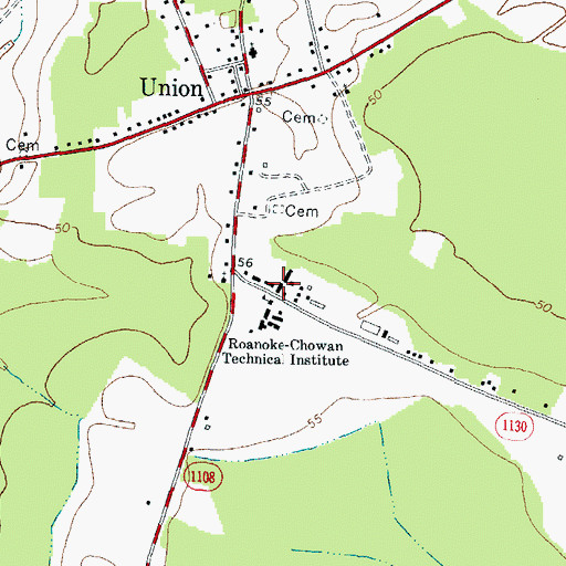 Topographic Map of Roanoke-Chowan Technical Institute, NC