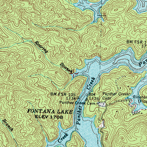 Topographic Map of Roaring Branch, NC