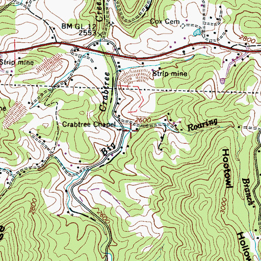 Topographic Map of Roaring Branch, NC
