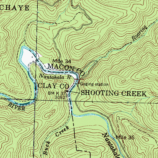Topographic Map of Roaring Fork, NC