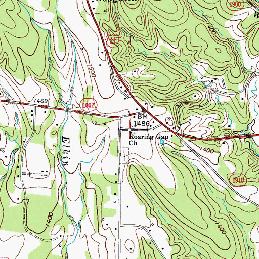 Topographic Map of Roaring Gap Church, NC
